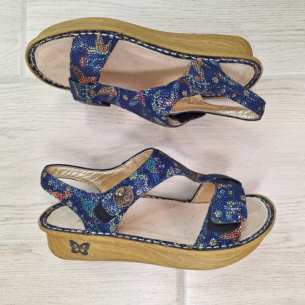 Alegria Kendra Blue Mosaic Leather T-Strap Sandals Women’s Size 38 - 8 - Picture 6 of 11